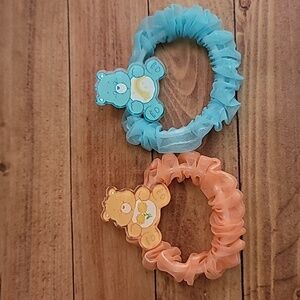 Bears Acrylic Peach and Teal Tulle Fabric Elastic Girl's Hair Crunchies